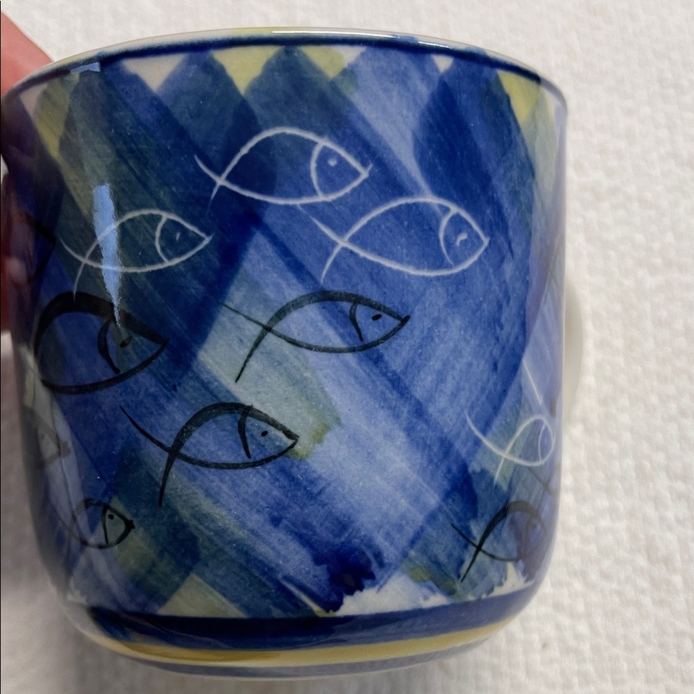 MCM Blue and Yellow Fish Pattern Cup and Saucer / oversized mug - Picture 4 of 7